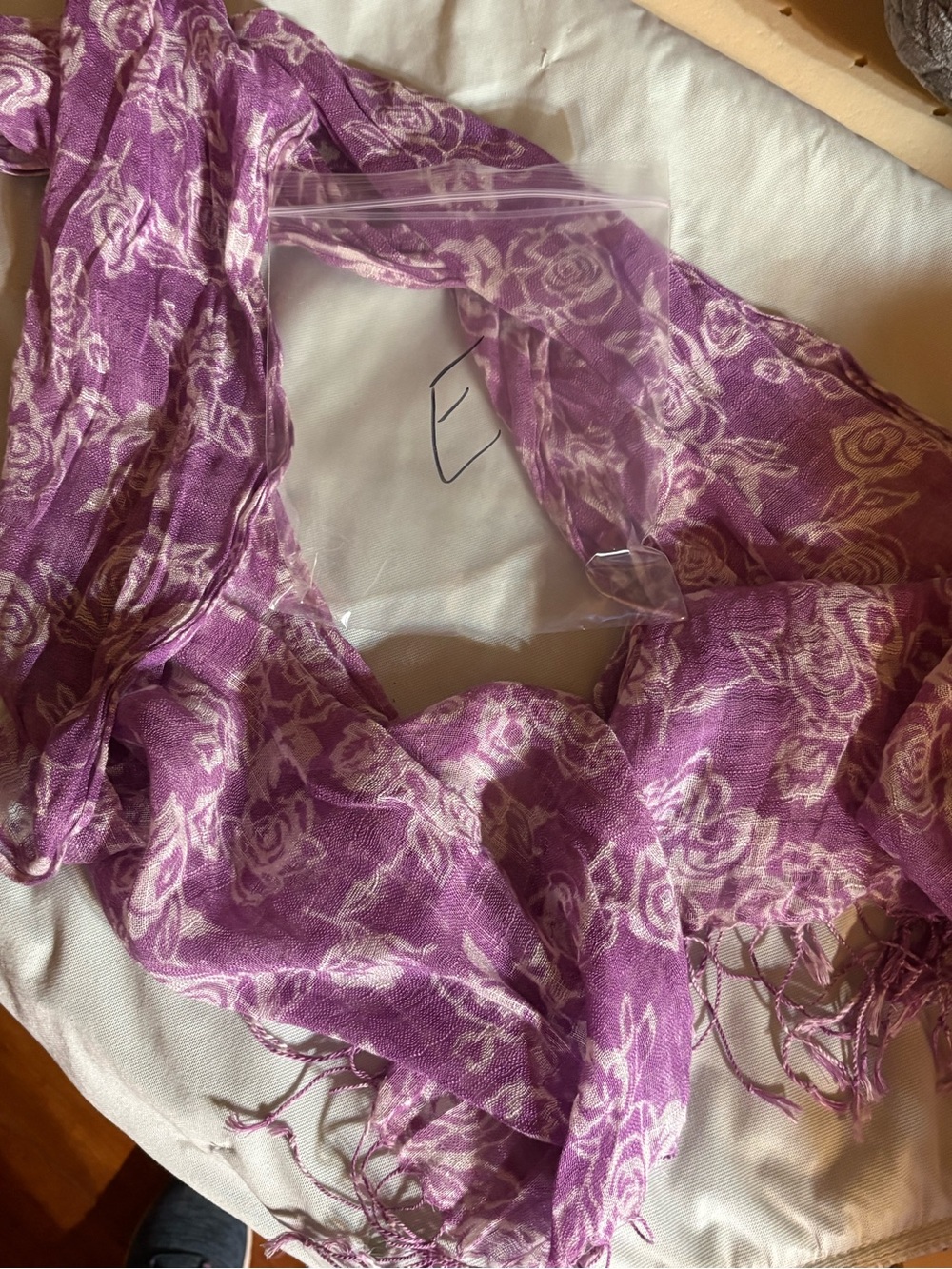 Lightweight Purple Floral Fringe Scarf
